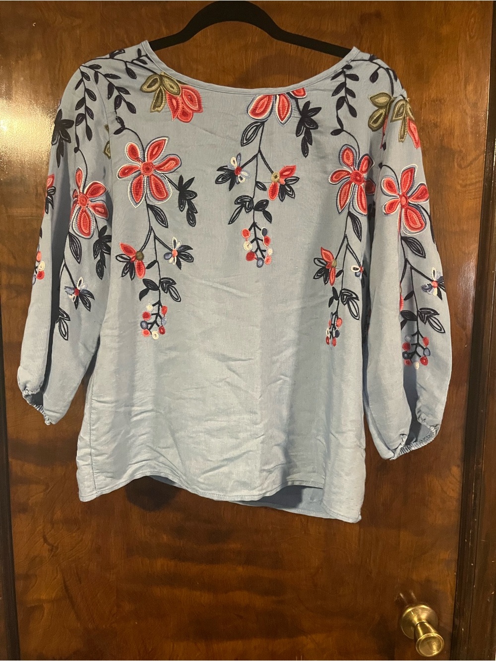 ⭐️ 2/$20 Embroidered Light Blue Floral Women’s Blouse